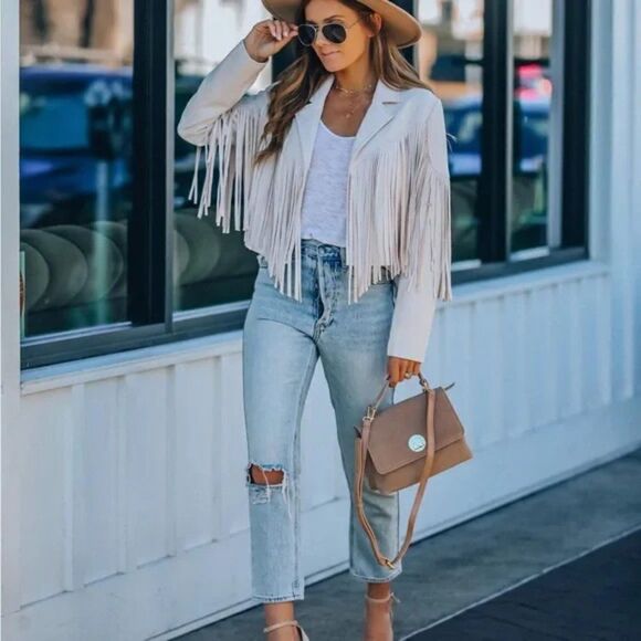 New Tassel fringe Faux suede women jacket zip front coat - Picture 9 of 10